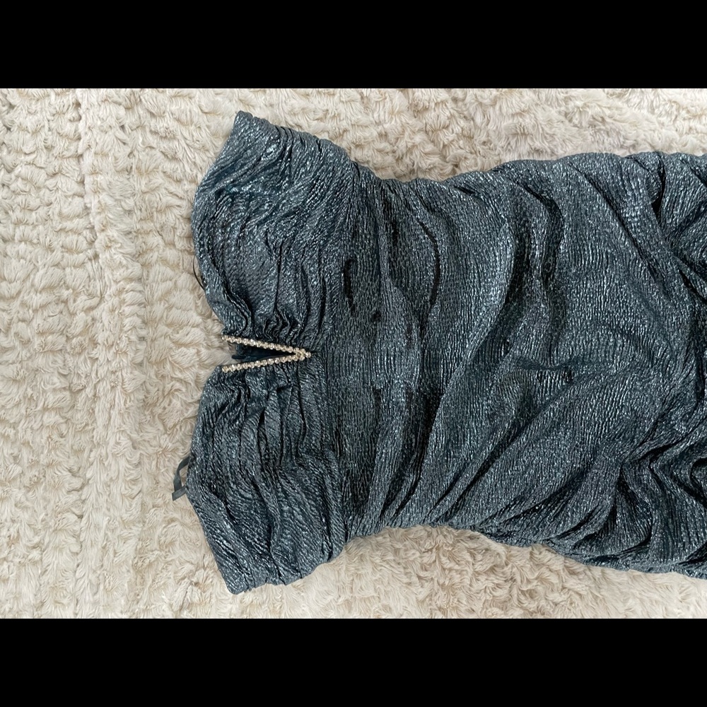 Blue ruched cocktail dress
